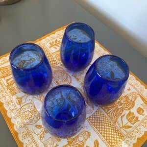 ARTLAND Cobalt Blue Stemless Wine Glasses – Set of 4 – 20 oz Etched Tumblers
